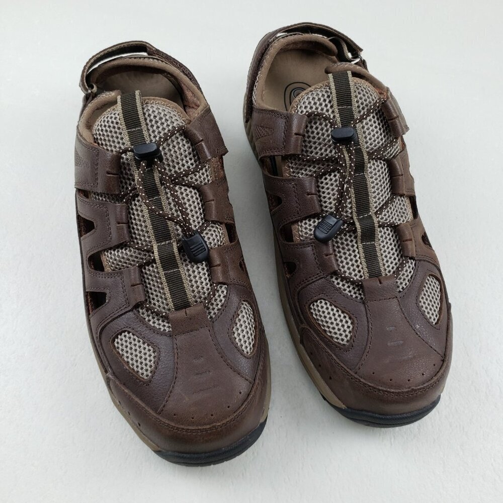 Orthofeet 593 Alpine Leather Sandal Mens 13 EE Wide Brown Orthotic Adjustable